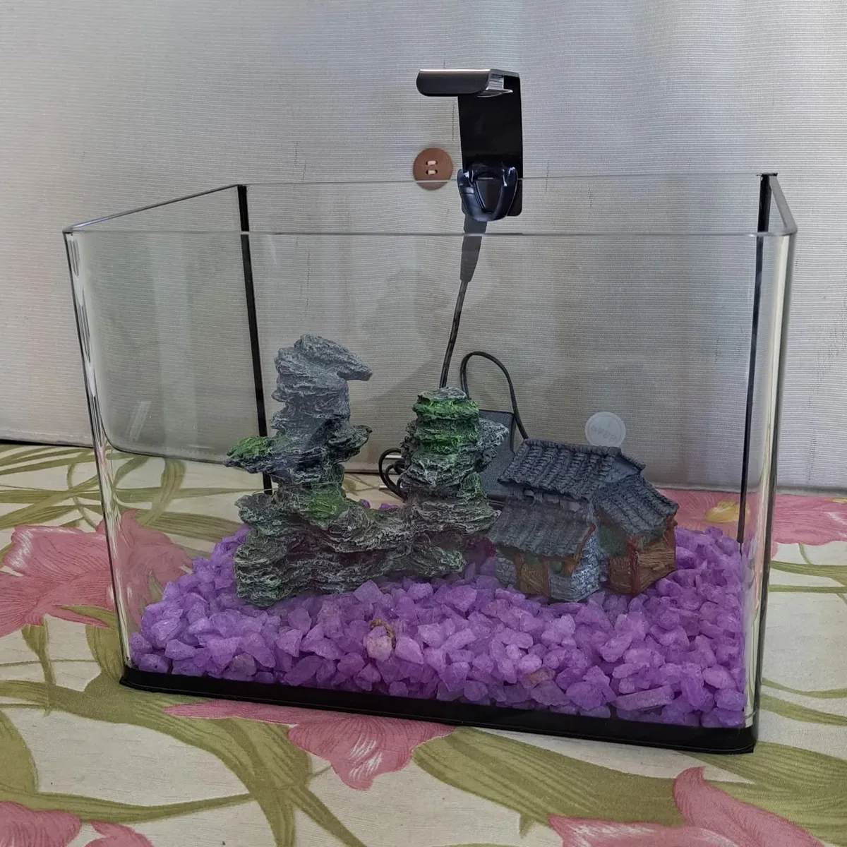 Nano aquário decorado em montagem